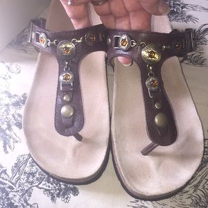 Bass Brown Leather Boho Jeweled Wedge Sandals “Apache” Sz 7 NWT